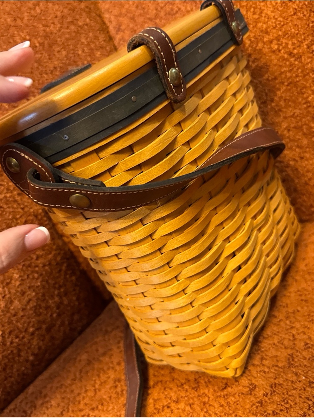 Vintage LONGABERGER SADDLEBROOK Leather WICKER BASKET PURSE LARGE Woman's Bag - Picture 6 of 12